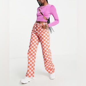 Ragged Priest Checkered Denim Jeans Red/Purple